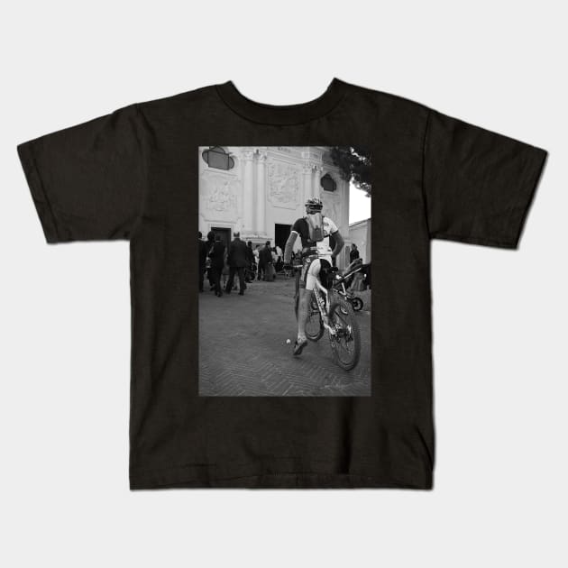 Cyclist Kids T-Shirt by ansaharju